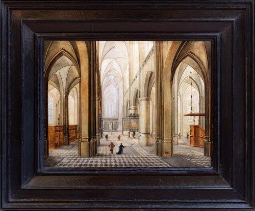 Intérieur de la cathédrale d’Anvers animée de personnages. École de Pieter II Neefs