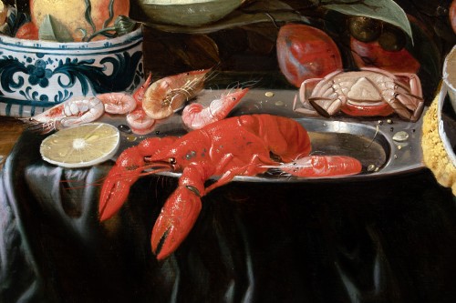Jan Davidsz de Heem (1606-1684) (Atelier) - Nature morte au homard, fleurs et agrumes - Tableaux et dessins Style Louis XIII