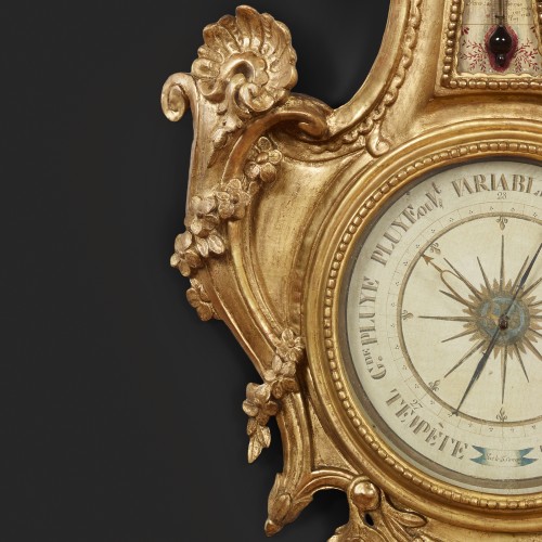 Baromètre-thermomètre en bois sculpté, ajouré et doré - Objet de décoration Style Louis XVI