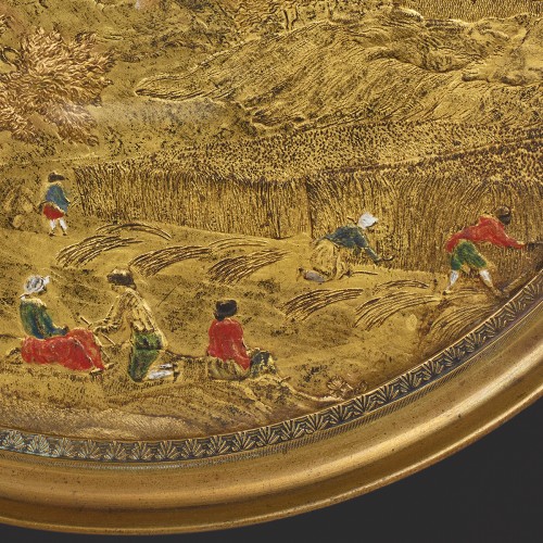 Tableaux et dessins Tableaux XVIIIe siècle - Médaillon en Compigné représentant une scène de moissons