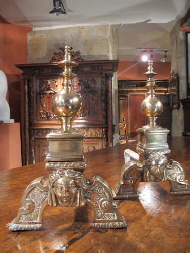 Paire de chenets d'époque Renaissance - Objet de décoration Style Renaissance
