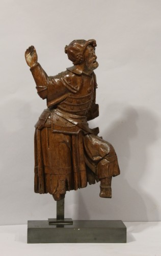 Sculpture Sculpture en Bois - Elément de retable anversois représentant un guerrier d'époque Gothique