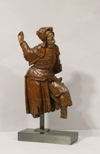 Elément de retable anversois représentant un guerrier d'époque Gothique - Galerie Gabrielle Laroche