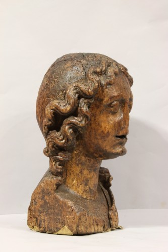Sculpture Sculpture en Bois - Bois sculpté représentant une tête d'ange