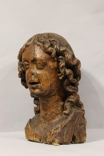 Bois sculpté représentant une tête d'ange - Galerie Gabrielle Laroche