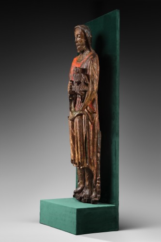 Bois sculpté représentant Saint Jean Baptiste - Sculpture Style Moyen Âge