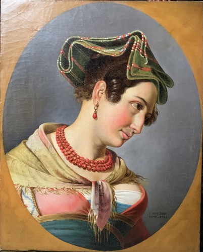 Tableaux et dessins Tableaux XIXe siècle - Portrait d’une romaine énigmatique - D.Martens 1829 ec danoise