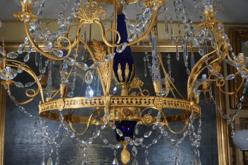 Grand Lustre russe cristal bleu à 18 lumières, style du Palais d’Ostankino - Luminaires Style 
