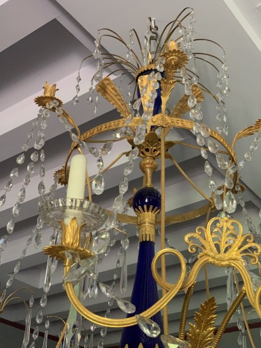 XVIIIe siècle - Grand Lustre russe cristal bleu à 18 lumières, style du Palais d’Ostankino