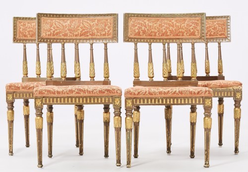 Suite de 4 chaises de style Gustavien Bronze et or circa 1900 - Galerie Golovanoff