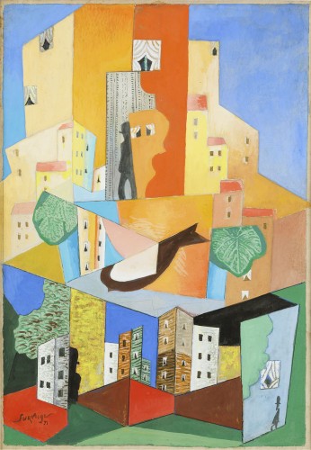 Léopold SURVAGE (1879 - 1968) - Homme et oiseau dans la ville