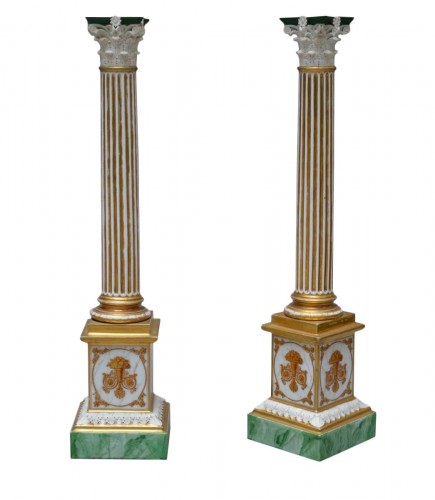 Paire de colonnes en porcelaine de Paris - XIXe siècle
