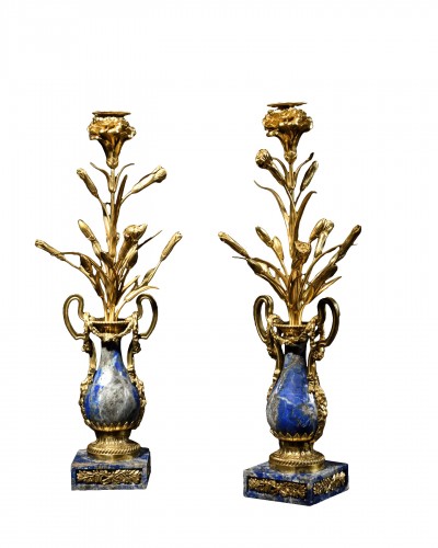 Paire de cassolettes en sodalite et bronze doré – XIXe siècle