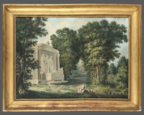 Ecole française du XIXe siècle – Paysage au tombeau - Tableaux et dessins Style 