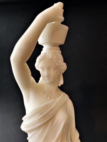 Sculpture Sculpture en Marbre - Louis Sauvageau (1822-1874) - Paire de vestales en marbre vers 1860