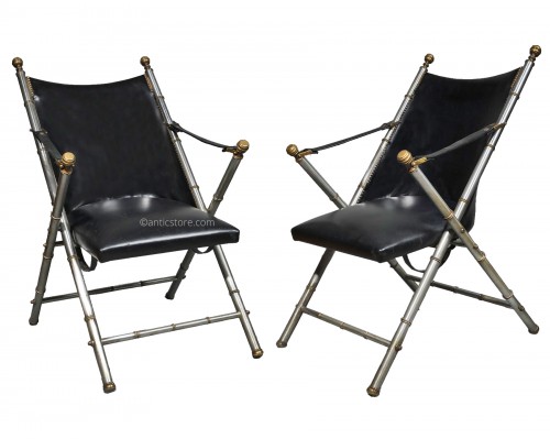 Maison Jansen – Paire de fauteuils pliants vers 1950