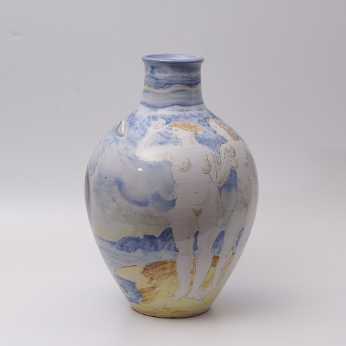 Céramiques, Porcelaines  - "Enlèvement d'Europe" grand vase en faïence de Pierre Roulot