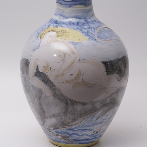 Antiquités - "Enlèvement d'Europe" grand vase en faïence de Pierre Roulot