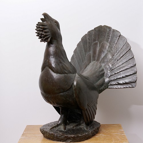 Sculpture Sculpture en Bronze - "Grand coq de bruyère" bronze à cire perdue de Robert Hainard, fonte Pastori