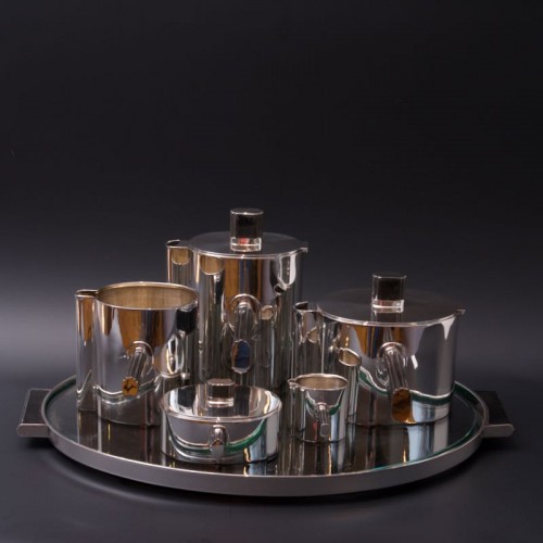 Service à thé et café moderniste en argent 800 - Allemagne 1930 - Argenterie et Arts de la table Style Art Déco