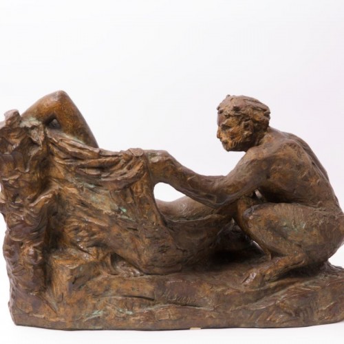 Faune éveillant une nymphe - Hermann Hubacher (1885 - 1976) - Sculpture Style Années 50-60