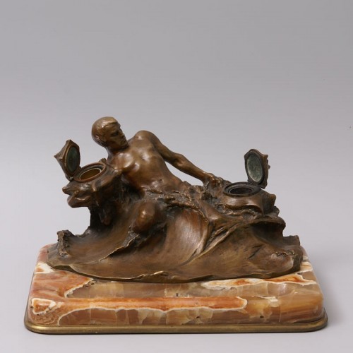 Objet de décoration  - "Poséidon" encrier sculptural en bronze et marbre - Hans Müller (1873-1937)