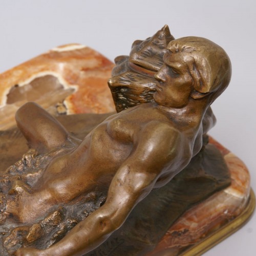 XXe siècle - "Poséidon" encrier sculptural en bronze et marbre - Hans Müller (1873-1937)