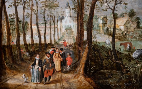 L’archiduc Albrecht et l’archiduchesse Isabelle dans les jardins du Coudenberg 17e - Tableaux et dessins Style Louis XIII