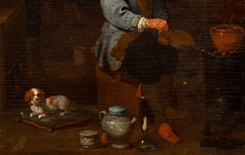 Tableaux et dessins Tableaux XVIIe siècle - L'alchimiste dans son atelier, Flandre fin du 17e siècle