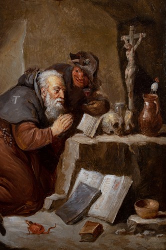 Tableaux et dessins Tableaux XVIIe siècle - La Tentation de Saint Antoine , atelier de David II Teniers, fin du 17e siècle