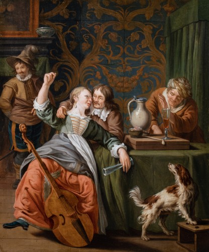 La galante compagnie par Jan Joseph H0REMANS I, Flandre 18 è siècle - Tableaux et dessins Style Louis XV