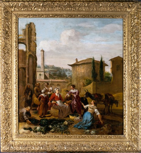Scène de marché à Rome par Hendrick MOMMERS , Hollande 17è siècle