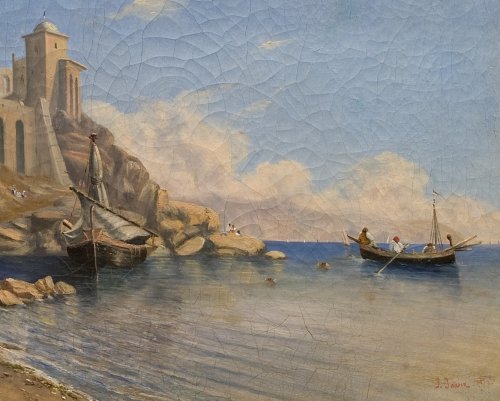 Vue de la côte italienne - 1839 par Jules Jauvin - Tableaux et dessins Style Louis-Philippe