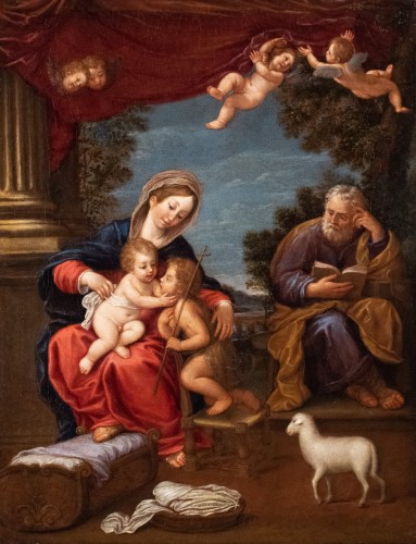La Sainte Famille et Saint Jean-Baptiste, École bolognaise du 17e siècle - Tableaux et dessins Style Louis XIV