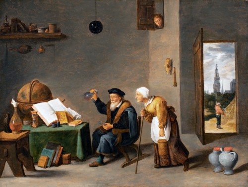 L'alchimiste dans son cabinet - Atelier de Teniers, Flandre 17e siècle - Tableaux et dessins Style Louis XIV