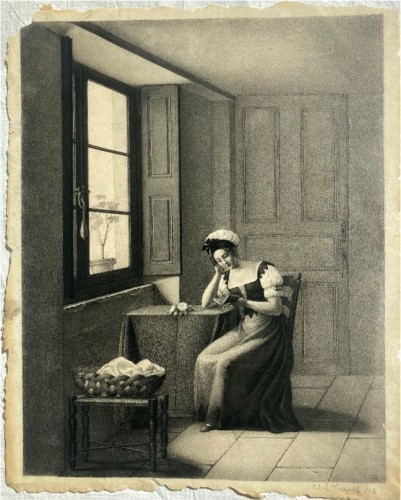 XIXe siècle - Fileuse dans un intérieur, attribué à Anthelme Trimolet 