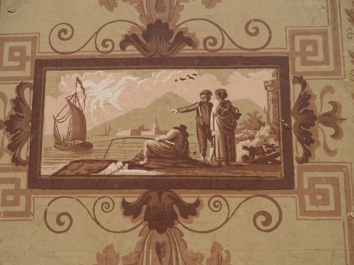 XIXe siècle - Paravent à quatre feuilles en papier peint 1er Empire