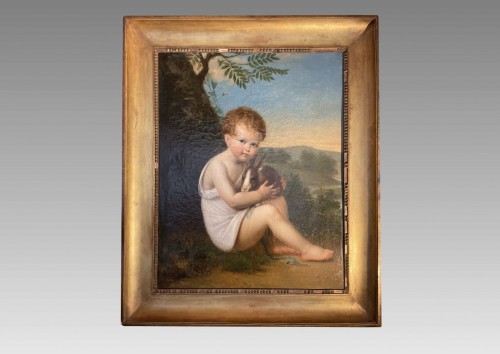 Enfant et son lapin, début du XIXe siècle - Tableaux et dessins Style Empire