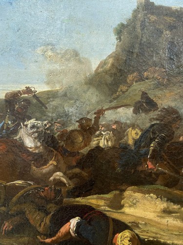Tableaux et dessins Tableaux XVIIe siècle - Jacques COURTOIS (1621-1676)- Scène de bataille entre Chrétiens et Turcs