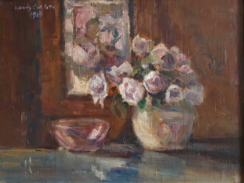 Lovis Corinth (1858-1915)  - Rosen  in runder vase