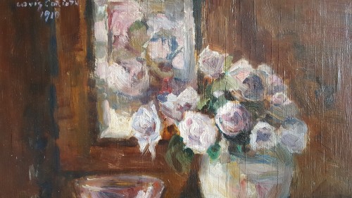 Lovis Corinth (1858-1915)  - Rosen  in runder vase - Art nouveau