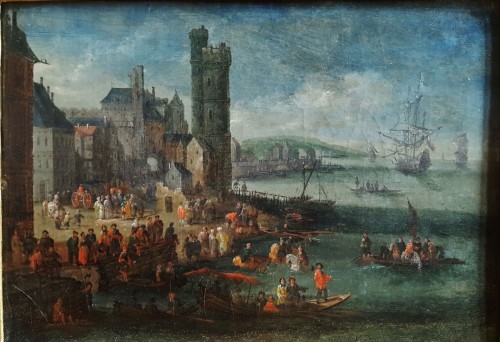 Pieter Casteels le Jeune II - Scène portuaire aux émissaires turcs - Tableaux et dessins Style Louis XIV