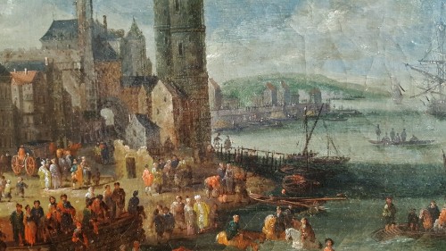Tableaux et dessins Tableaux XVIIe siècle - Pieter Casteels le Jeune II - Scène portuaire aux émissaires turcs