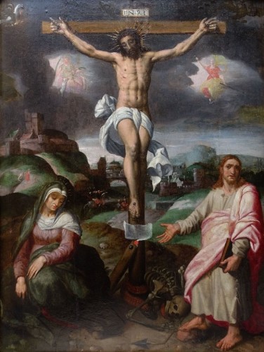 Adriaen Thomasz Key - Le Christ en croix entouré de la Vierge et Saint Jean