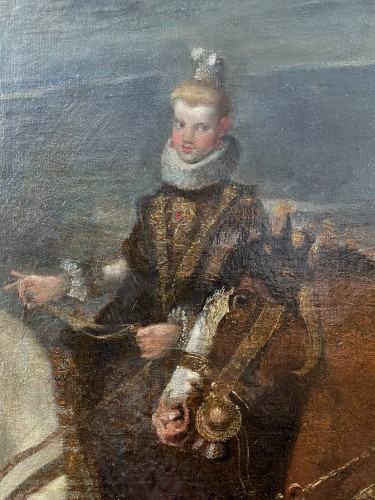 Diego Velasquez (1599-1660) Atelier - Portrait équestre du roi Felipe IV et Margarita - Galerie Meier