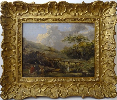 XVIIIe siècle - Le repos des voyageurs, école anglaise,  cercle de Thomas Gainsborough (1727-1788) 