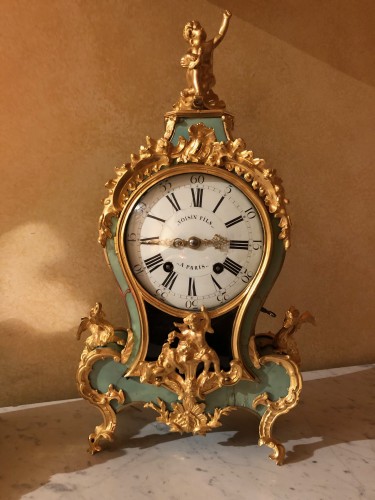 Horlogerie Cartel - Cartel vert aux chimères d'époque Louis XV
