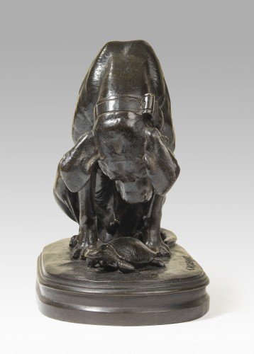 Sculpture Sculpture en Bronze - JACQUEMART Henri Alfred (1824-1896) - Chien à la tortue