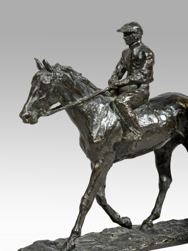 Sculpture Sculpture en Bronze - PARIS René (1881-1970 Français) Jockey à cheval avant la course