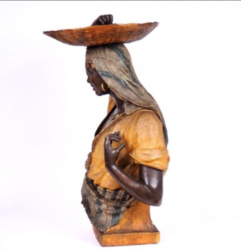 Goldscheider, Jeune Mauresque au panier, Sculpture terre cuite orientaliste - Sculpture Style Art nouveau